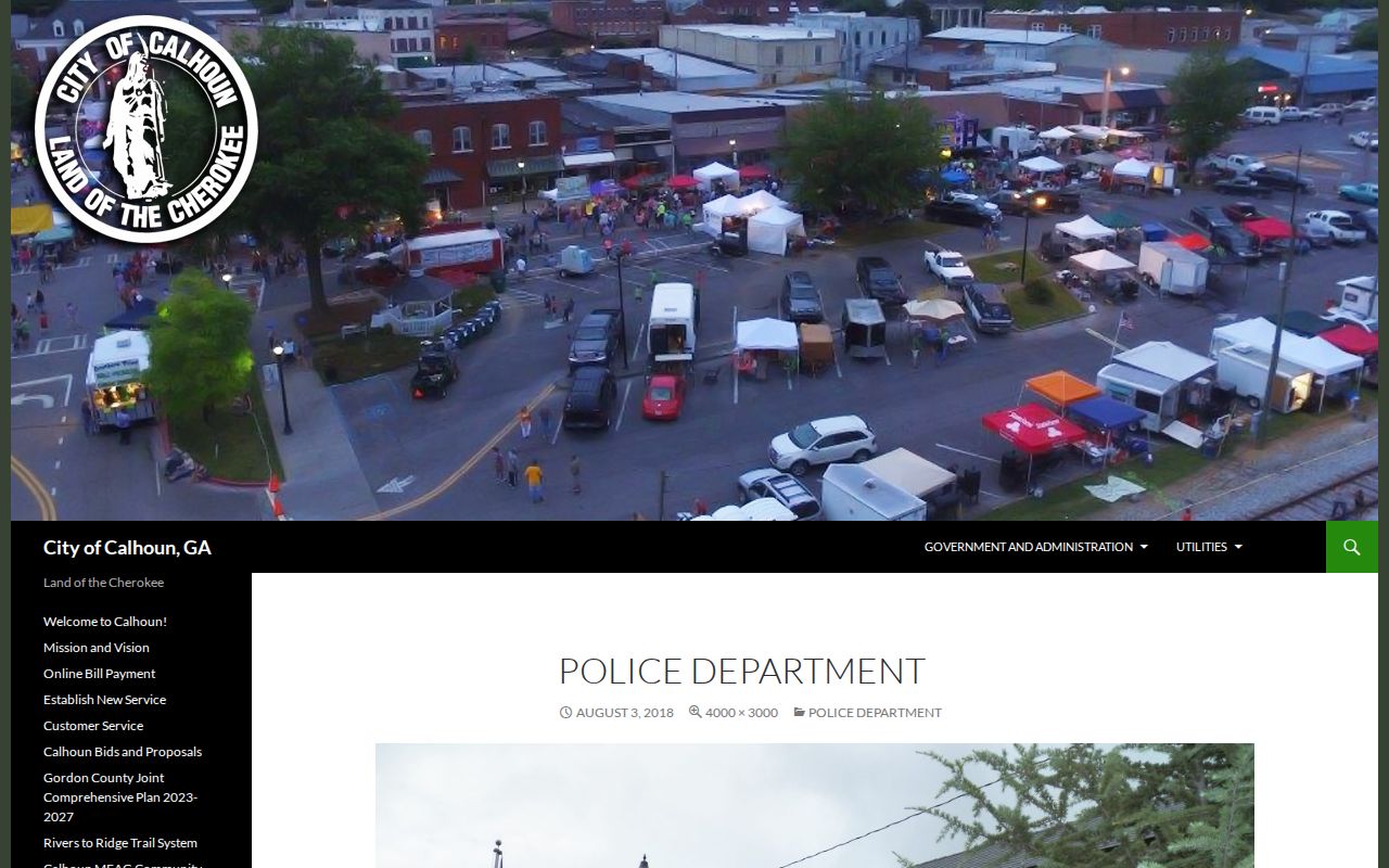 Gordon County Calhoun Police Department official arrest-record contact page
