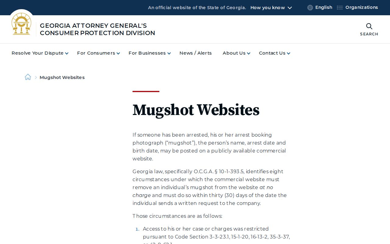 Gordon County official Georgia mugshot publication and removal guidance