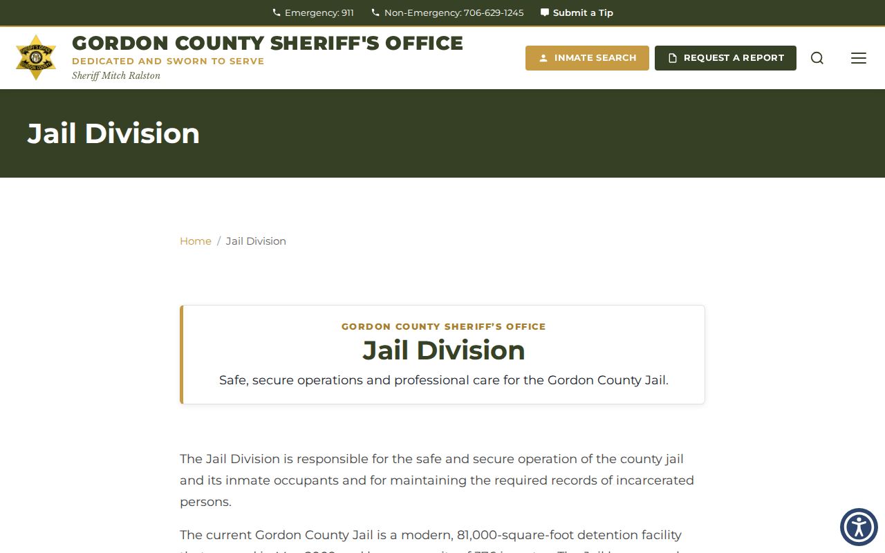 Gordon County Jail official booking and facility information