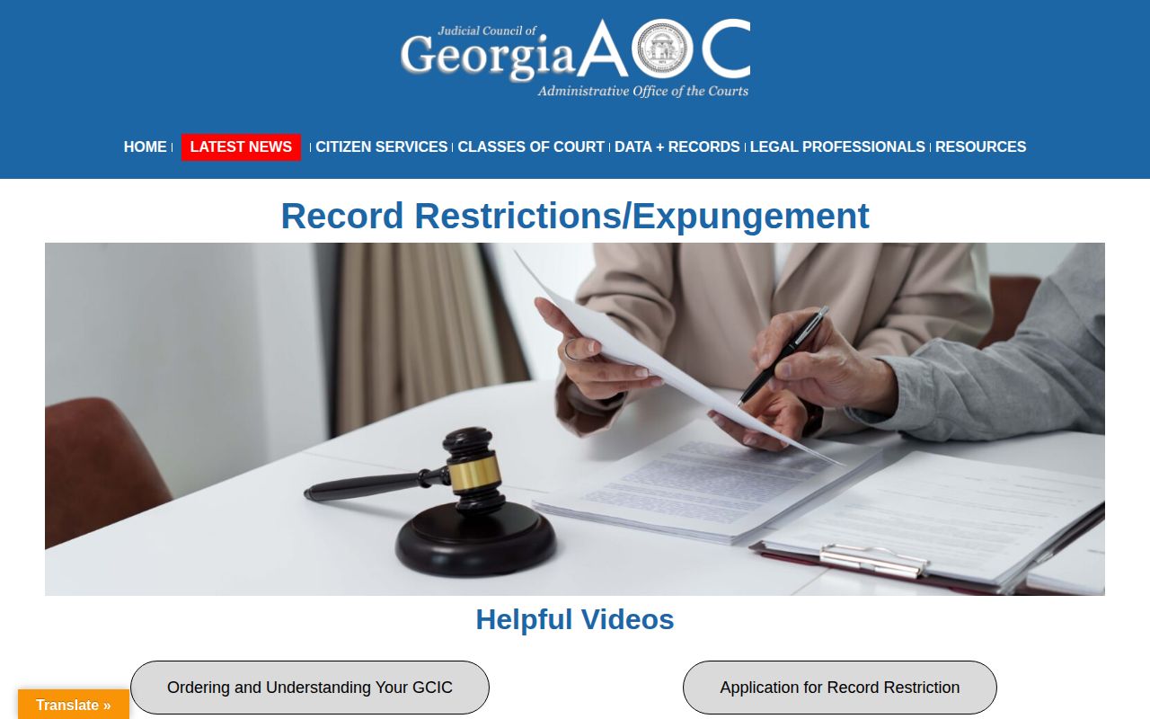 Gordon County official Georgia record restriction and expungement forms