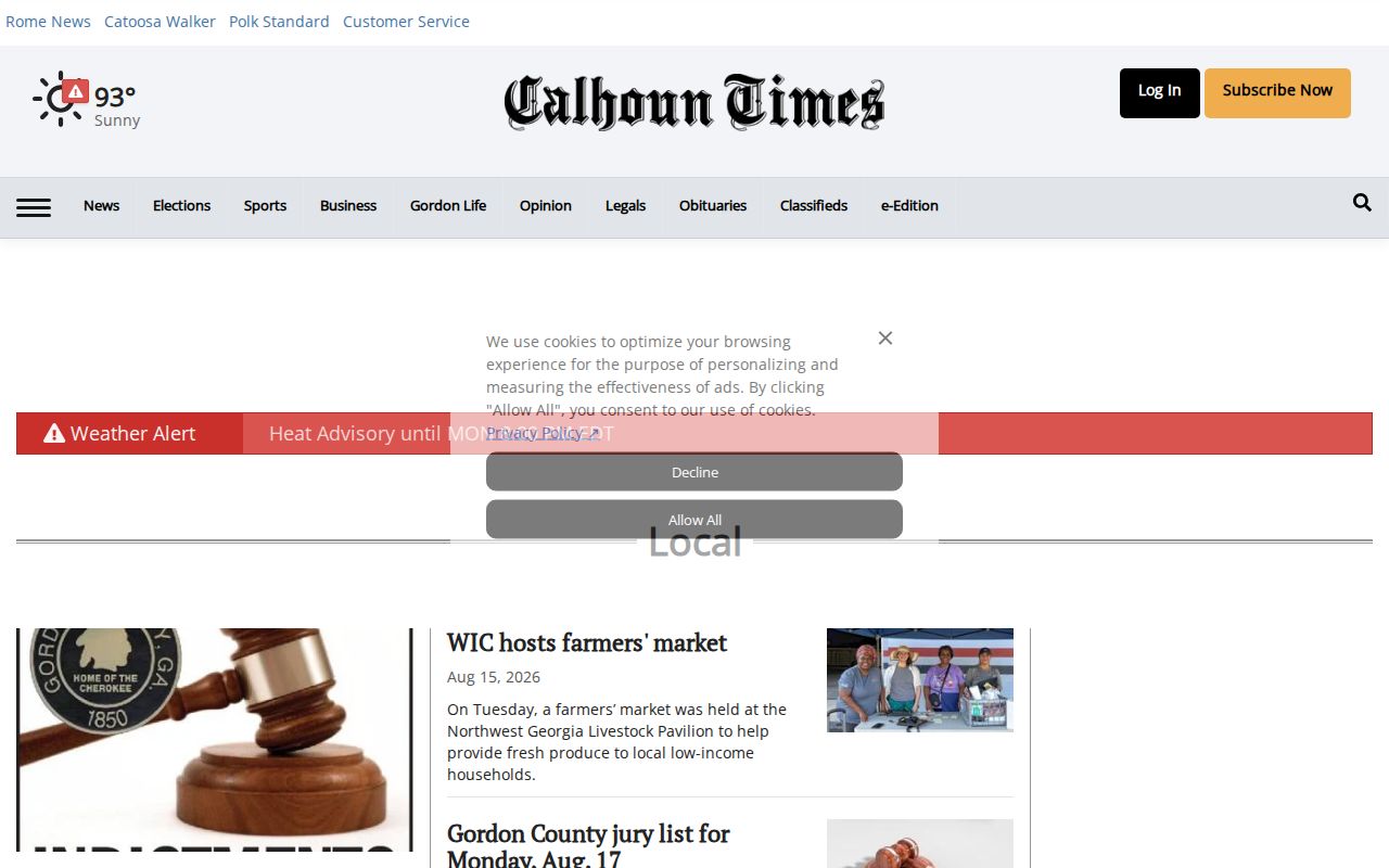 Calhoun Times local Gordon County news stream screenshot