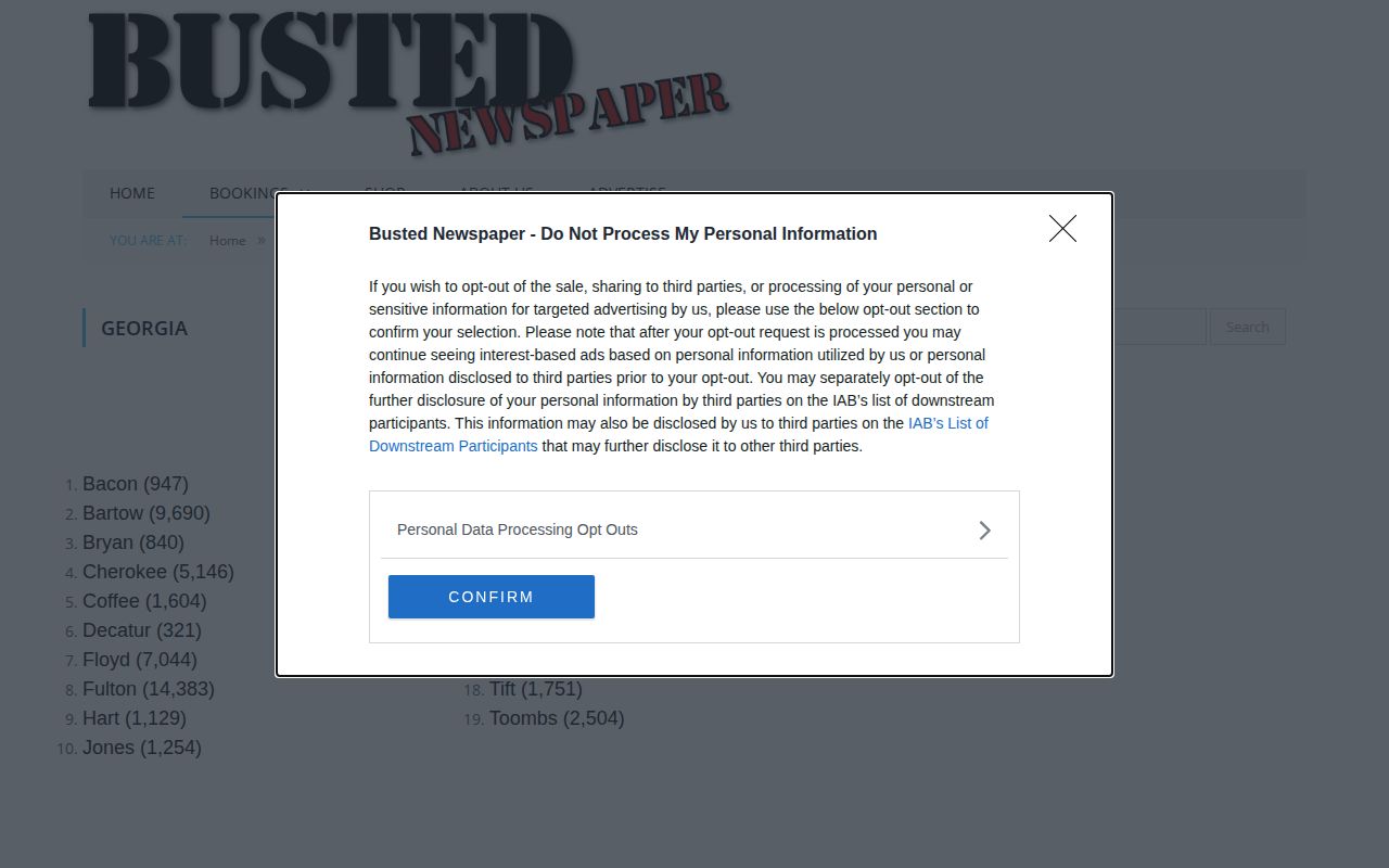 Busted Newspaper Georgia index showing no verified Gordon County section