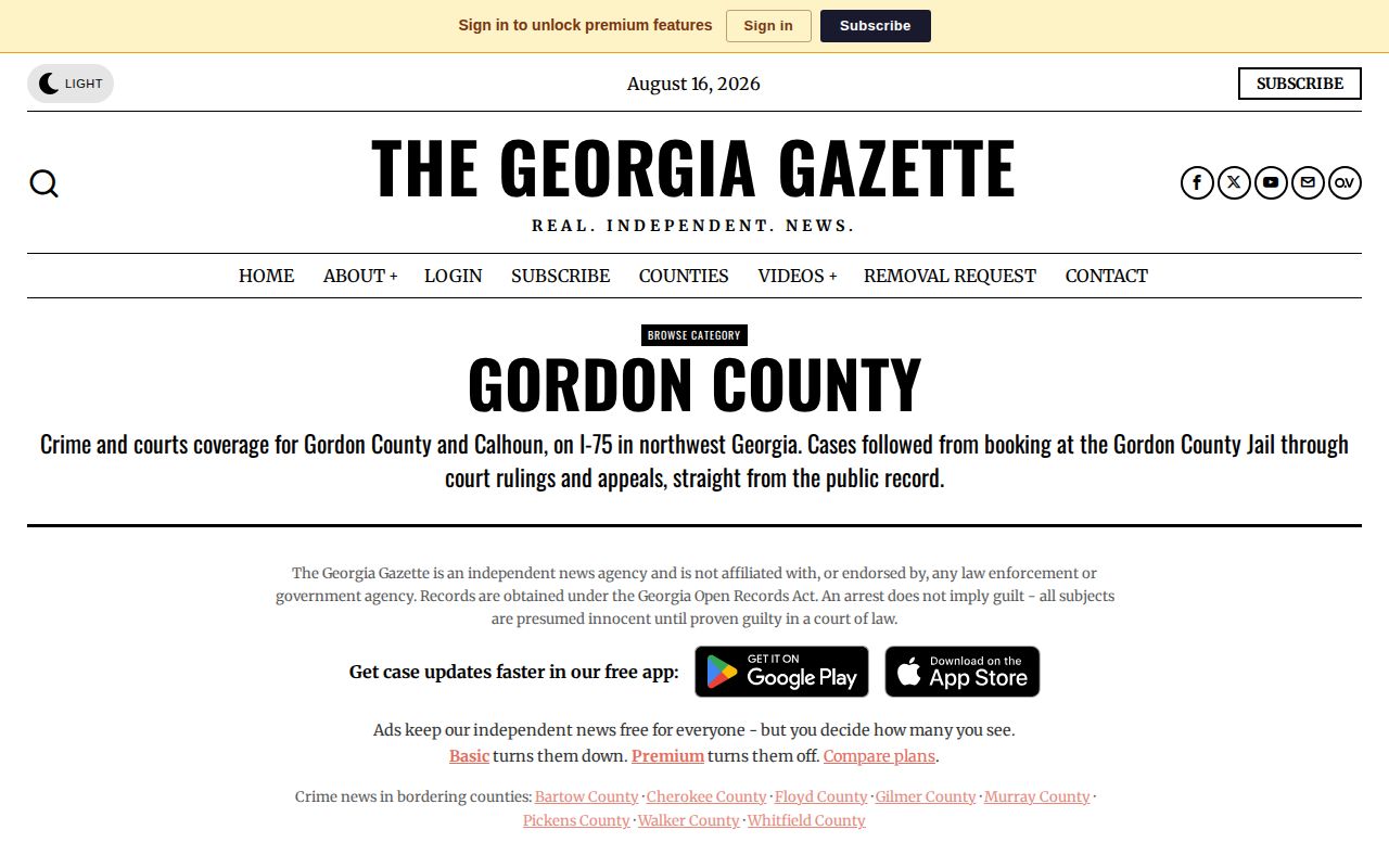 The Georgia Gazette Gordon County crime and court section screenshot